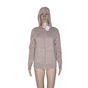 NWT Quince Womens Oatmeal Tan Mongolian Cashmere Full Zip Hoodie  Sweater Sz M